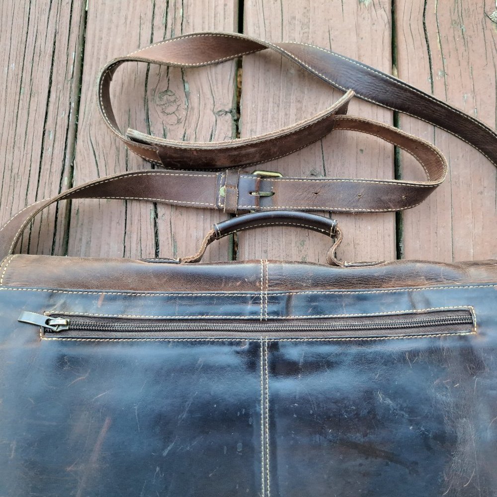 Buckle and Seam Leather Carry Bag Vintage LapTop - Picture 4 of 11